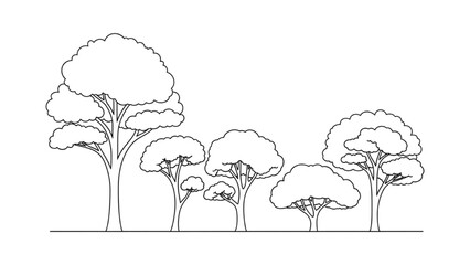 Minimal CAD Tree Line Vector – Side View Outline Set of Graphic Tree Elements for Architecture and Landscape Design AI EPS PNG JPEG