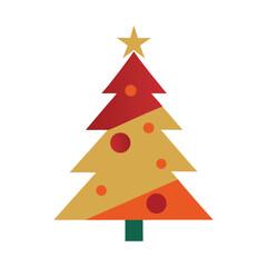 Fototapeta premium Illustration of a christmas tree isolated on white background, a festive holiday decoration with star and ornaments