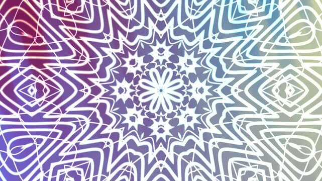 Abstracts Twirls Kaleidoscope A, Abstract neon mandala pattern with geometric elements and color gradient background,  Video Stock royalty.