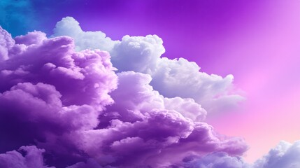 A stunning sky filled with vibrant purple and white clouds, creating a dreamy and ethereal atmosphere.