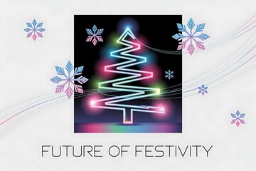 Modern neon christmas tree with snowflakes and festive lights