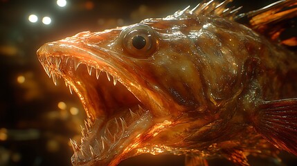 Amber Predator Jaws of a Preserved Fish with Museum Exhibit.