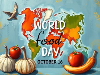 Celebrating World Food Day: A Global Artistic Depiction with Colorful Produce