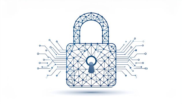 Cybersecurity concept with digital padlock, data protection, network security, and encrypted internet privacy abstract design