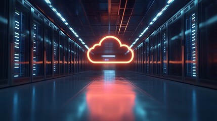 Cloud Server Room with Data Center, and Technology.