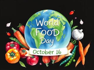 World Food Day Illustration with Vegetables and Earth Globe On Black