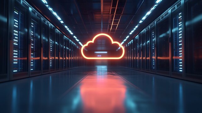 Cloud Server Room with Data Center, and Technology.