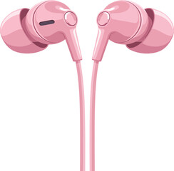 Vector, illustration, pink earphones, technology, audio, music
