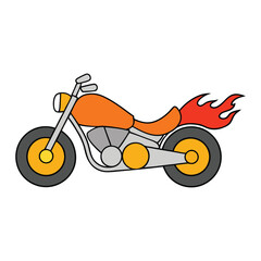 A sleek motorcycle captured from the side, its wheels ablaze with fiery flames, racing forward with power, speed, and unstoppable energy in a dynamic, bold style.
