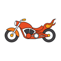 A sleek motorcycle captured from the side, its wheels ablaze with fiery flames, racing forward with power, speed, and unstoppable energy in a dynamic, bold style.
