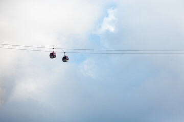 Mountain Cable Car Cabins High up in the sky