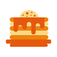Abstract pancake icon. Stack of pancakes cartoon design, waffle with ice cream and syrup, breakfast food concept for cafe menu poster. Vector illustration