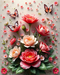 Bouquet of roses and butterflies 