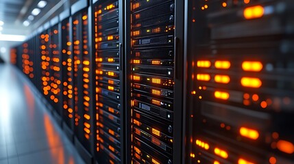 Server Room Data Center Racks with Technology, and Digital Information.