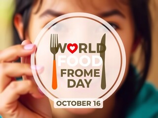 Celebrating World Food Day with a Woman Holding Informative Symbol