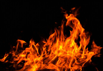 Powerful flames dancing against the night, an intense blaze perfect for dramatic backgrounds, fiery designs, and conveying passion and energy in your project