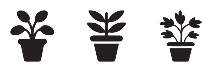 Potted Plant icon, black and white potted plant silhouette, simple potted plant, pictogram for web, vector illustration EPS 10.