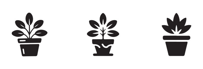  Potted plant icon, silhouette plant icon set, minimalist black aloe vera plant icon in pot, simple and elegant black plant icon in a pot, vector illustration EPS 10.