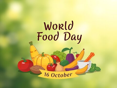 Colorful World Food Day Illustration with Fresh Vegetables and Fruits