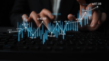 Stock market analysis with candlestick chart and price movement trend line, highlighting global financial trends, stock trading, and investment strategy insights Marrow