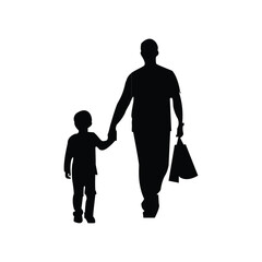 Minimalist Silhouette of a father holding a child with simple minimalist design on white backgroundrainbow radiating lines on white background