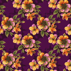 a floral pattern with orange and yellow flowers