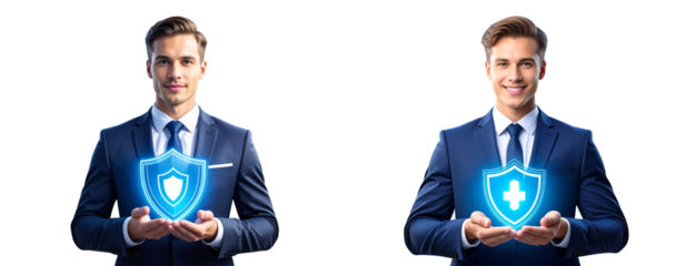 Sat of Businessman with Shield Icon Over Global Cargo Containers – Trade Security Concept