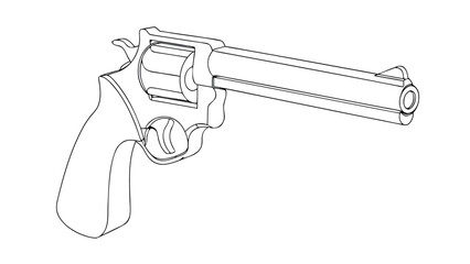 Black hand drawn vector illustration of an isolated pistol or revolver representing crime,