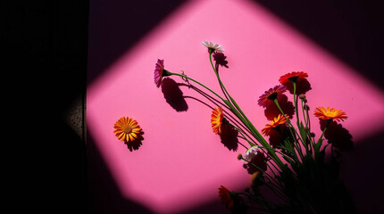 flowers in the pink paper dramatic image