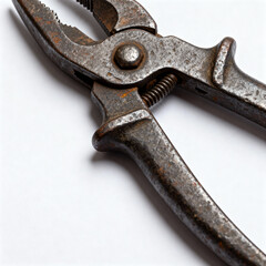 Close-Up of Old Iron Pliers with Rust on White Background