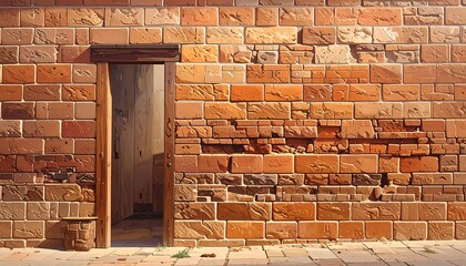 Exterior brick wall with wooden door