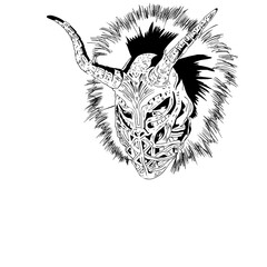 Beast head with horns and fur