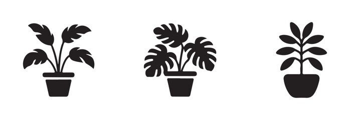 Simple potted plant, minimalist design, home decor, floral icon, logo, pot Potted Houseplant Silhouette Design,  vector illustration EPS 10.