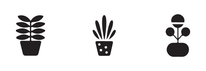 Potted Plant icon, black and white potted plant silhouette, simple potted plant, pictogram for web, vector illustration EPS 10.