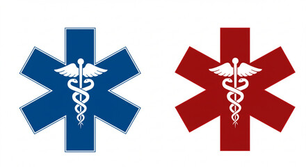 Medical Emergency Symbol Star of Life Icon in Blue and Red - Healthcare, Medicine, and First Aid