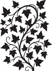 Silhouette of ivy flower, petal leaves of branch vector illustration, ivy flower free printable silhouette design line art vector isolated on white backgrounds