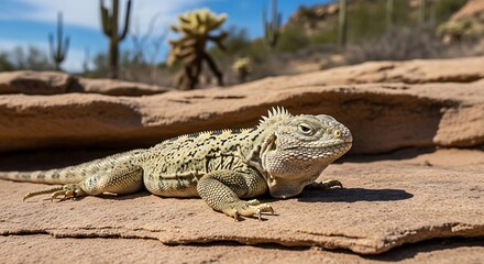 Desert Reptile Basking on Rocks.