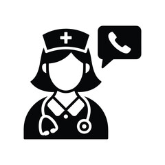 Nurse icon with stethoscope and phone call symbol on white background nursing medical