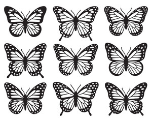 Butterfly Silhouette Vector Set | Black Insect Clipart | Decorative Wing Illustrations