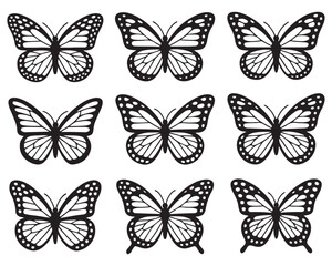 Butterfly Silhouette Vector Set | Black Insect Clipart | Decorative Wing Illustrations