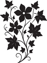 Silhouette of ivy flower, petal leaves of branch vector illustration, ivy flower free printable silhouette design line art vector isolated on white backgrounds