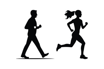 Silhouettes of a man walking and a woman running