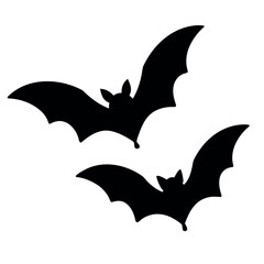 Two silhouetted bats in flight against a white background symbolizing halloween