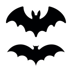 Two silhouetted black bats with spread wings against a white background