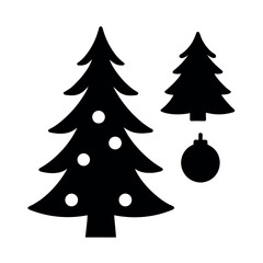 Two silhouette christmas trees with one ornament hanging in a stylized design