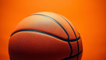 Close-up textured orange basketball background, full frame, wallpaper