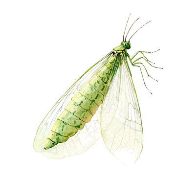 Green Lacewing, watercolor painting vector, isolated on a white background.