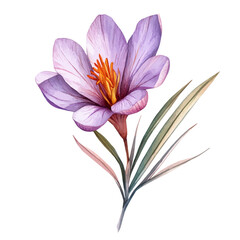 watercolor vector of Green Saffron Flower, isolated on a white background.