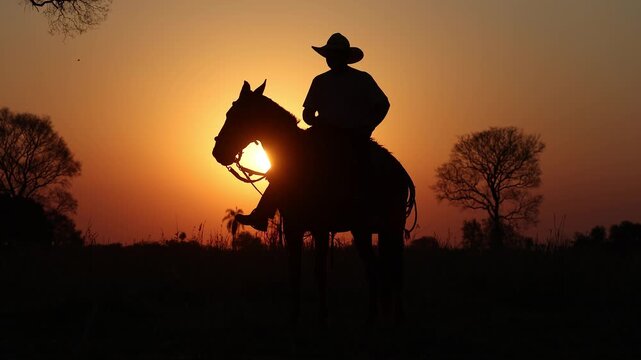 Cowboy on a ranch at sunset