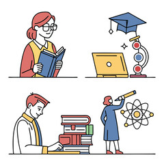 People studying and learning education books